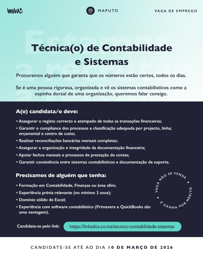 Vaga – Técnica(o) de Contabilidade e Sistemas